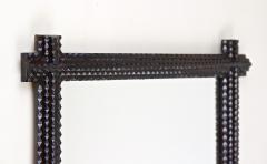 Rustic Tramp Art Wall Mirror Notch Cut Design Handcarved Austria ca 1880 - 3306354