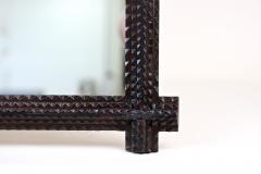 Rustic Tramp Art Wall Mirror Notch Cut Design Handcarved Austria ca 1880 - 3306356