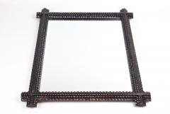 Rustic Tramp Art Wall Mirror Notch Cut Design Handcarved Austria ca 1880 - 3306359