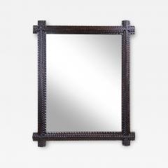 Rustic Tramp Art Wall Mirror Notch Cut Design Handcarved Austria ca 1880 - 3307009