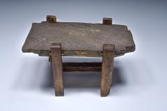 Rustic Wabi Sabi Coffee Table With Stone Top 1910s - 2245308