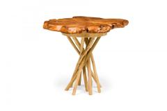 Rustic Wood Round Side Table with Organic Top and Branch Base - 4667814