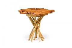 Rustic Wood Round Side Table with Organic Top and Branch Base - 4667816