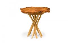 Rustic Wood Round Side Table with Organic Top and Branch Base - 4667817