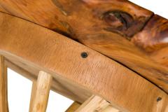 Rustic Wood Round Side Table with Organic Top and Branch Base - 4667823