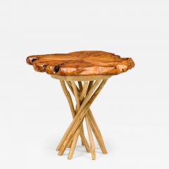 Rustic Wood Round Side Table with Organic Top and Branch Base - 4729317