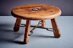Rustic solid oak table with wrought iron details  - 4146371