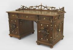Rustic style Continental German Antler and Oak Kneehole Desk - 637178