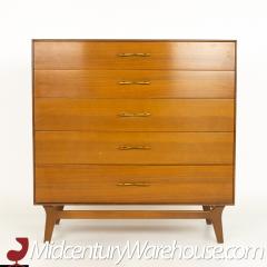 Rway Mid Century 5 Drawer Walnut and Brass Highboy Dresser - 2355166