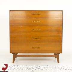 Rway Mid Century 5 Drawer Walnut and Brass Highboy Dresser - 2355174