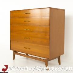 Rway Mid Century 5 Drawer Walnut and Brass Highboy Dresser - 2355176