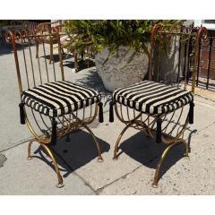 S Salvadori Pair of Hollywood Regency Salvadori Gilded Steel Italian Side Chairs - 4239767