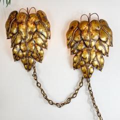 S Salvadori Pair of Italian Leaf and Chain Swag Wall Lights 1950s - 3039768