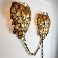S Salvadori Pair of Italian Leaf and Chain Swag Wall Lights 1950s - 3039772