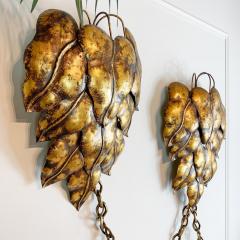S Salvadori Pair of Italian Leaf and Chain Swag Wall Lights 1950s - 3039773