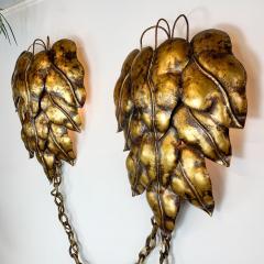 S Salvadori Pair of Italian Leaf and Chain Swag Wall Lights 1950s - 3039774