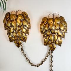 S Salvadori Pair of Italian Leaf and Chain Swag Wall Lights 1950s - 3039775