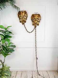 S Salvadori Pair of Italian Leaf and Chain Swag Wall Lights 1950s - 3039778