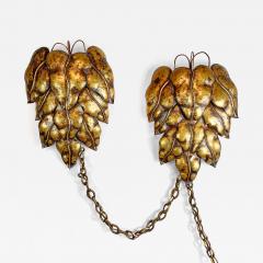 S Salvadori Pair of Italian Leaf and Chain Swag Wall Lights 1950s - 3044778