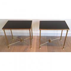 SALE 40 OFF MID CENTURY PAIR OF BRASS END TABLES WITH BLACK OPALINE GLASS - 792261