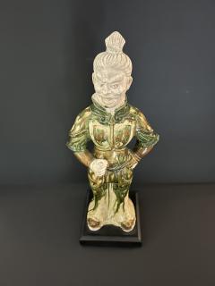 SANCAI GLAZED GUARDIAN FIGURE with breast plates and biscuit head  - 4400137