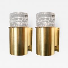 SCANDINAVIAN BRASS SCONCES WITH SOLID CRYSTAL SHADES - 1201525