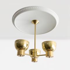 SCANDINAVIAN MODERN 3 BRASS SHADE CHANDELIER WITH LARGE REFLECTOR  - 3978493