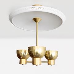 SCANDINAVIAN MODERN 3 BRASS SHADE CHANDELIER WITH LARGE REFLECTOR  - 3978494