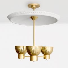 SCANDINAVIAN MODERN 3 BRASS SHADE CHANDELIER WITH LARGE REFLECTOR  - 3978495