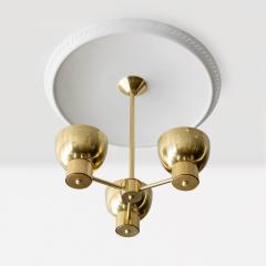 SCANDINAVIAN MODERN 3 BRASS SHADE CHANDELIER WITH LARGE REFLECTOR  - 3978496