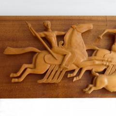 SCANDINAVIAN MODERN CARVED TEAK MIRROR WITH HUNTING SCENE - 2595058