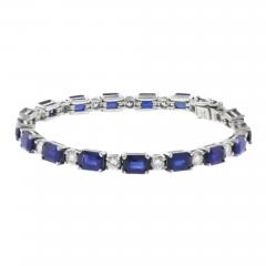 SES Creations Emerald Cut Sapphire and Diamond Tennis Bracelet in Platinum - 3900680