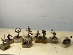 SET OF 26 HIGHLY DETAILED ENAMELED METAL ON ONYX BASES CLOWNS IN ACTIVITY - 3212749