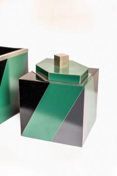 SET OF 3 POLYCHROME AND LAMINATED AN POLISHED NICKEL ART DECO STYLE BOXES - 3022369