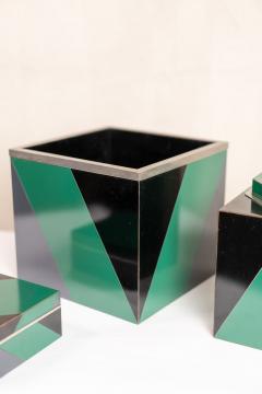 SET OF 3 POLYCHROME AND LAMINATED AN POLISHED NICKEL ART DECO STYLE BOXES - 3022370