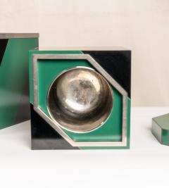SET OF 3 POLYCHROME AND LAMINATED AN POLISHED NICKEL ART DECO STYLE BOXES - 3022371