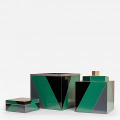 SET OF 3 POLYCHROME AND LAMINATED AN POLISHED NICKEL ART DECO STYLE BOXES - 3025070