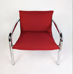 SET OF 4 ITALIAN ARMCHAIRS IN CHROME PLATED METAL AND RED FABRIC 1970  - 4335368