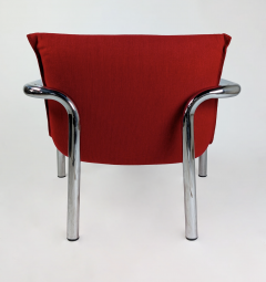 SET OF 4 ITALIAN ARMCHAIRS IN CHROME PLATED METAL AND RED FABRIC 1970  - 4335369