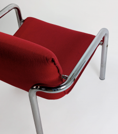 SET OF 4 ITALIAN ARMCHAIRS IN CHROME PLATED METAL AND RED FABRIC 1970  - 4335372