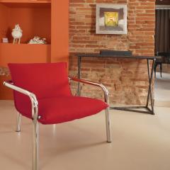 SET OF 4 ITALIAN ARMCHAIRS IN CHROME PLATED METAL AND RED FABRIC 1970  - 4335378