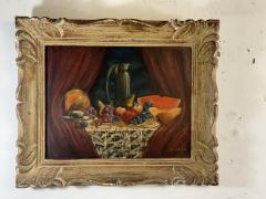 SIGNED 1940S STILL LIFE WITH FRUIT CANTALOPE THEOREM PAINTING - 4649224