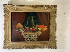 SIGNED 1940S STILL LIFE WITH FRUIT CANTALOPE THEOREM PAINTING - 4649225