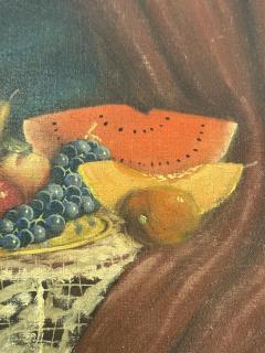 SIGNED 1940S STILL LIFE WITH FRUIT CANTALOPE THEOREM PAINTING - 4649231