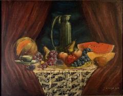 SIGNED 1940S STILL LIFE WITH FRUIT CANTALOPE THEOREM PAINTING - 4689482