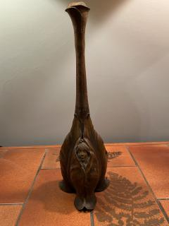 SIGNED FRENCH ART NOUVEAU SCULPTED FLORAL FORM BRONZE LEAF AND FACE VASE - 3354725