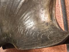 SIGNED FRENCH ART NOUVEAU SCULPTED FLORAL FORM BRONZE LEAF AND FACE VASE - 3354732