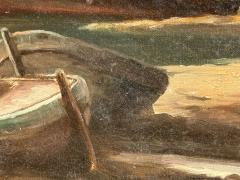 SIGNED MID CENTURY SAILBOATS SHORE OIL ON CANVAS PAINTING - 4604906