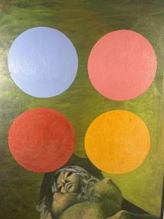 SIGNED MODERN NUDE PAINTING WITH FOUR COLORED SPHERES - 4593063