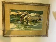 SIGNED MODERN SWANS WATERCOLOR - 1569344